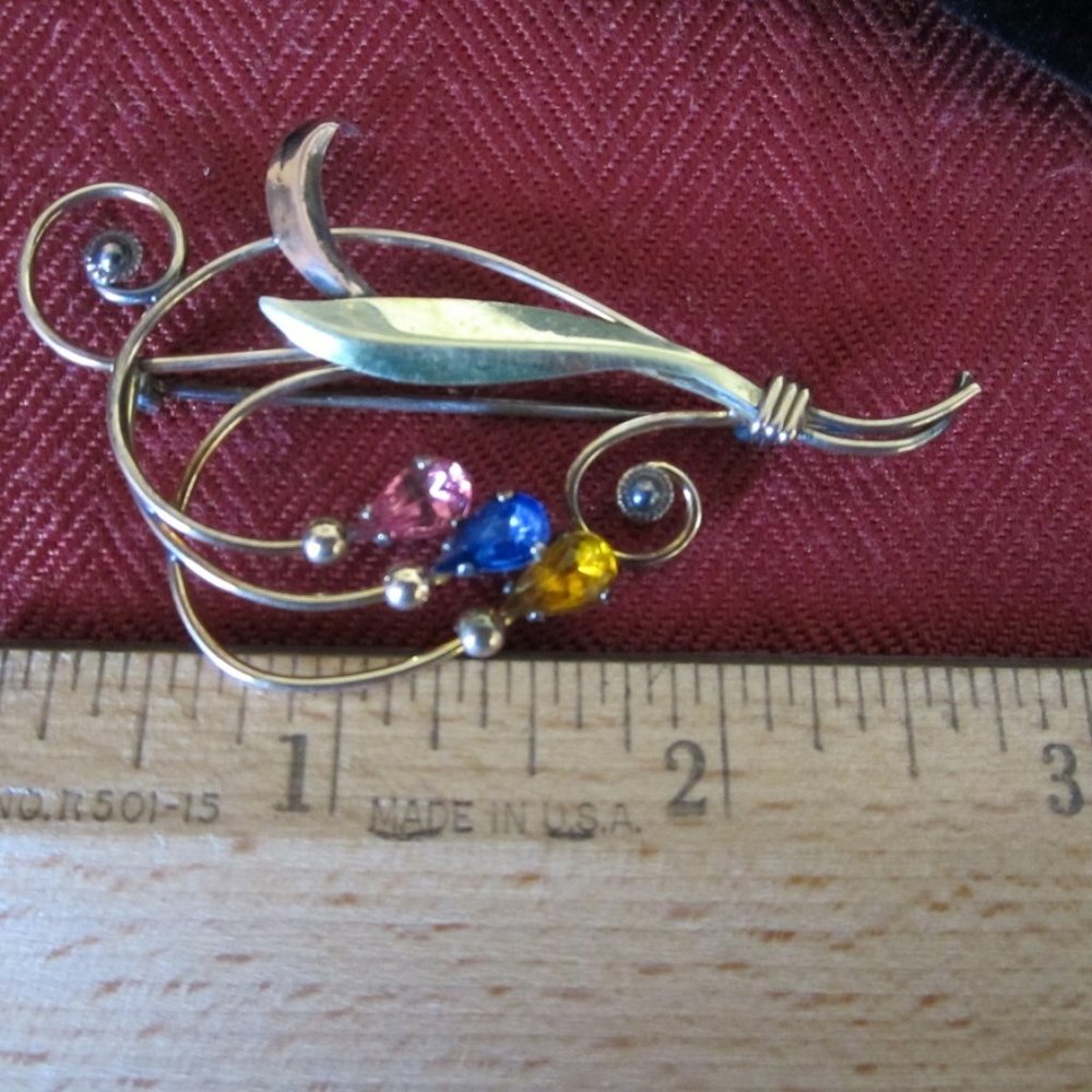 Vintage designer Brooch Sterling w/ Gold Overlay - Picture 5 of 6